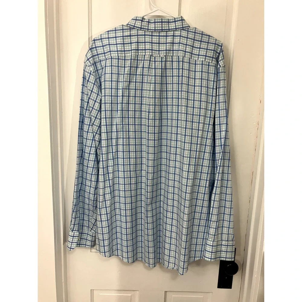 IZOD Premium Essentials Button Down‎ Shirt Men's XL Light Blue Plaid Preppy